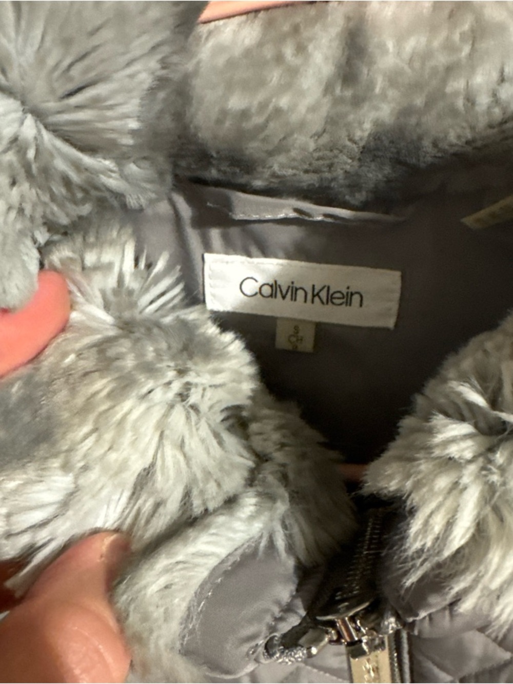 Calvin Klein Women’s Light Gray Faux-Fur Puffer Jacket